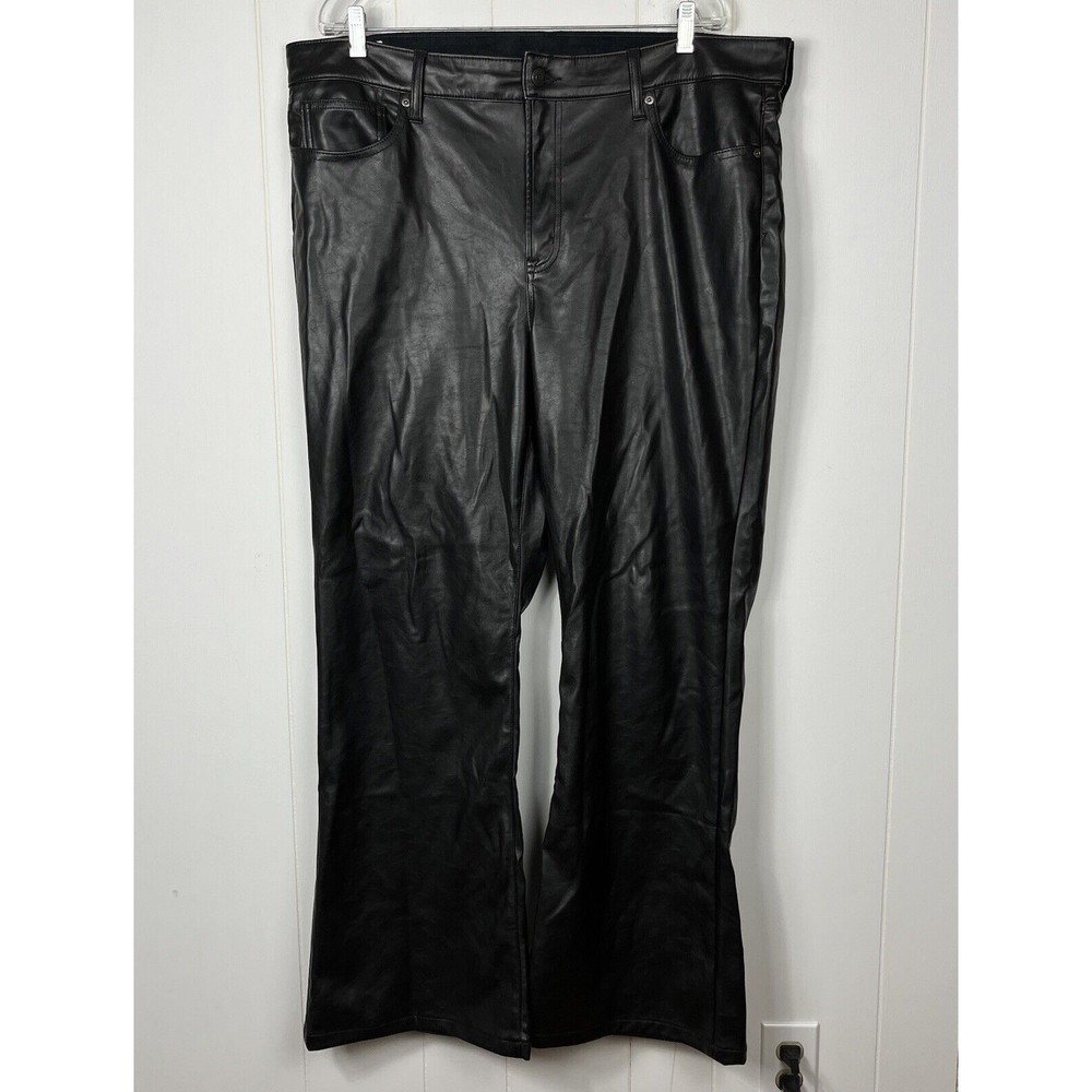 Gap Women Pleather Pants 35/20R 43x31 70s Flare High Rise Black Vegan Faux